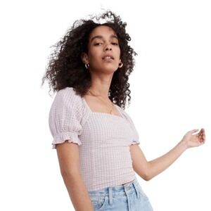 Madewell purple gingham puffed sleeve top.  XXS‎